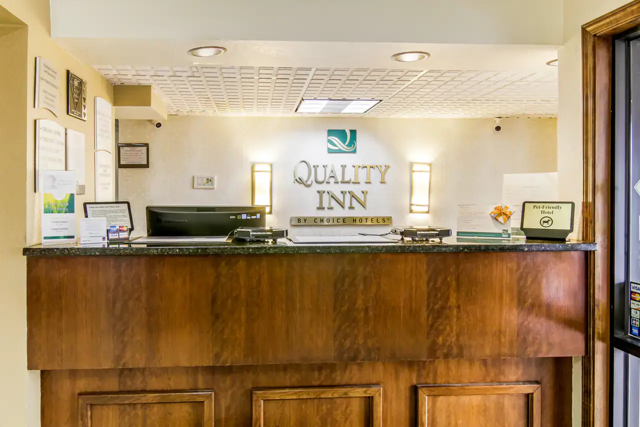 Hotel lobby with reception area at Quality Inn Stone Mountain GA